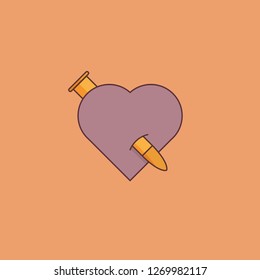 vector concept the bullet hurts the heart motion background. Heart icon with bullet creative idea. Valentines day love symbol design.