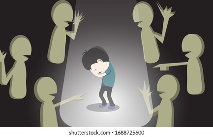 Vector concept of bullying and teen harassment. Human character vector. A kid crying because  kids bullying him.