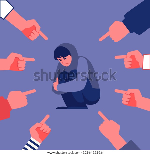 Vector Concept Of Bullying And Teen Harassment Lonely Young Man Victim Sitting Holding Knees 