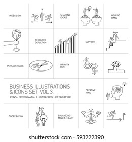vector concept business icons set volume three | flat design linear illustration and infographic black isolated on white background