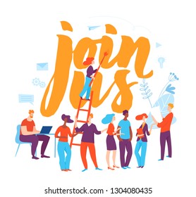 Vector concept business illustration with join us business propositions. People doing business activities. 