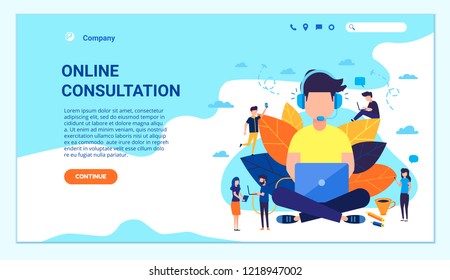 Vector concept business illustration. social network connections, team work, analysis, online consultation, people chatting, finance. Modern bright banner, site. Template with place for your text