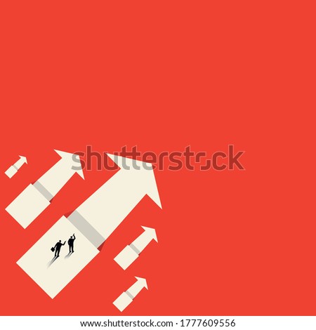 Vector concept of business opportunities or obstacles. Pointing arrow with a chasm. The businessman looks through binoculars. . The concept of foresight, risk. Symbol of the future, career success