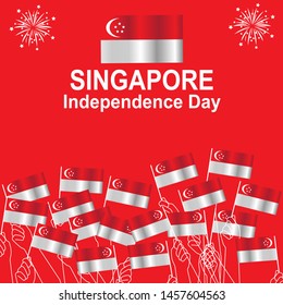 Vector concept of celebrating Singapore Independence Day by raising a flag