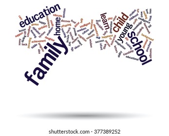 Vector concept child education family abstract word cloud isolated on background metaphor to child, family, school, life, learn, knowledge, home, study, teach, educational, achievement, childhood teen