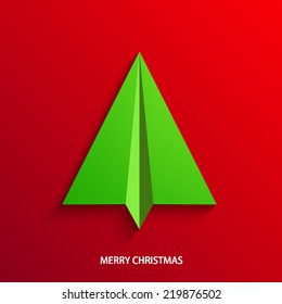 vector concept christmas tree and origami airplane. New year background