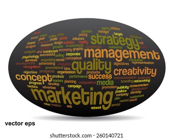 Vector concept or conceptual 3D oval or ellipse abstract word cloud on black background, metaphor for business, trend, media, focus, market, value, product, advertising, customer, corporate wordcloud