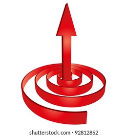 Vector concept or conceptual 3D red abstract arrow pointing up in a spiral as a metaphor for business,success,growth, progress,profit,investment,grow,goal or designs, isolated on white background