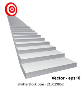 Concepto vectorial 3d escalada escalada a líder, jefe, promoción sobre el blanco rojo superior aislado sobre el fondo blanco, para carrera, negocio, éxito, logro, ganador, gol, paso, ascenso o victoria