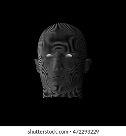 Vector concept or conceptual 3D wireframe human male or man head isolated on  black background.EPS0