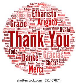 Vector concept conceptual abstract circle thank you word cloud in different languages or multilingual for education Thanksgiving Day metaphor to appreciation, multicultural, friendship, tourism travel