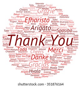Vector concept conceptual abstract circle thank you word cloud in different languages or multilingual for education Thanksgiving Day metaphor to appreciation, multicultural, friendship, tourism travel