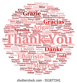 Vector concept conceptual abstract circle thank you word cloud in different languages or multilingual for education Thanksgiving Day metaphor to appreciation, multicultural, friendship, tourism travel