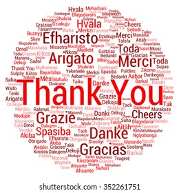 Vector concept conceptual abstract circle thank you word cloud in different languages or multilingual for education Thanksgiving Day metaphor to appreciation, multicultural, friendship, tourism travel