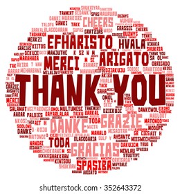 Vector concept conceptual abstract circle thank you word cloud in different languages or multilingual for education Thanksgiving Day metaphor to appreciation, multicultural, friendship, tourism travel