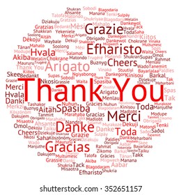 Vector concept conceptual abstract circle thank you word cloud in different languages or multilingual for education Thanksgiving Day metaphor to appreciation, multicultural, friendship, tourism travel