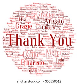 Vector concept conceptual abstract circle thank you word cloud in different languages or multilingual for education Thanksgiving Day metaphor to appreciation, multicultural, friendship, tourism travel