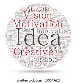 Vector concept or conceptual abstract creative business word cloud on white background, metaphor to teamwork, innovation, possible, creativity, leadership, management, successful, corporate, strategy