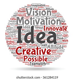 Vector concept or conceptual abstract creative business word cloud on white background, metaphor to teamwork, innovation, possible, creativity, leadership, management, successful, corporate, strategy