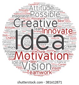 Vector concept or conceptual abstract creative business word cloud on white background, metaphor to teamwork, innovation, possible, creativity, leadership, management, successful, corporate, strategy