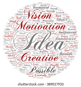 Vector concept or conceptual abstract creative business word cloud on white background, metaphor to teamwork, innovation, possible, creativity, leadership, management, successful, corporate, strategy