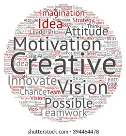 Vector concept or conceptual abstract creative business word cloud on white background, metaphor to teamwork, innovation, possible, creativity, leadership, management, successful, corporate, strategy