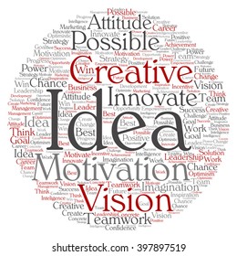 Vector concept or conceptual abstract creative business word cloud on white background, metaphor to teamwork, innovation, possible, creativity, leadership, management, successful, corporate, strategy