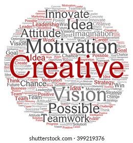 Vector concept or conceptual abstract creative business word cloud on white background, metaphor to teamwork, innovation, possible, creativity, leadership, management, successful, corporate, strategy