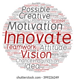Vector concept or conceptual abstract creative business word cloud on white background, metaphor to teamwork, innovation, possible, creativity, leadership, management, successful, corporate, strategy