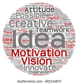 Vector concept or conceptual abstract creative business word cloud on white background, metaphor to teamwork, innovation, possible, creativity, leadership, management, successful, corporate, strategy