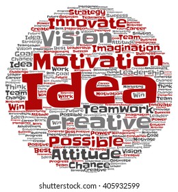 Vector concept or conceptual abstract creative business word cloud on white background, metaphor to teamwork, innovation, possible, creativity, leadership, management, successful, corporate, strategy