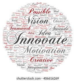 Vector concept or conceptual abstract creative business word cloud on white background, metaphor to teamwork, innovation, possible, creativity, leadership, management, successful, corporate, strategy