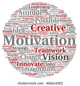 Vector concept or conceptual abstract creative business word cloud on white background, metaphor to teamwork, innovation, possible, creativity, leadership, management, successful, corporate, strategy