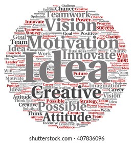 Vector concept or conceptual abstract creative business word cloud on white background, metaphor to teamwork, innovation, possible, creativity, leadership, management, successful, corporate, strategy