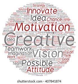 Vector concept or conceptual abstract creative business word cloud on white background, metaphor to teamwork, innovation, possible, creativity, leadership, management, successful, corporate, strategy
