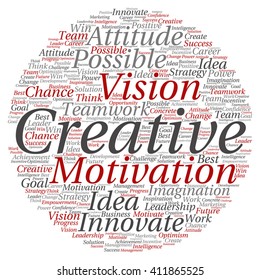 Vector concept or conceptual abstract creative business word cloud on white background, metaphor to teamwork, innovation, possible, creativity, leadership, management, successful, corporate, strategy