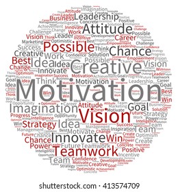 Vector concept or conceptual abstract creative business word cloud on white background, metaphor to teamwork, innovation, possible, creativity, leadership, management, successful, corporate, strategy