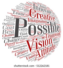 Vector concept or conceptual abstract creative business word cloud on white background metaphor to teamwork, innovation, possible, creativity, leadership, management, successful, corporate, strategy