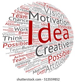 Vector concept or conceptual abstract creative business word cloud on white background metaphor to teamwork, innovation, possible, creativity, leadership, management, successful, corporate, strategy
