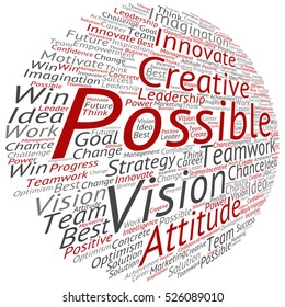 Vector concept or conceptual abstract creative business word cloud on white background metaphor to teamwork, innovation, possible, creativity, leadership, management, successful, corporate, strategy
