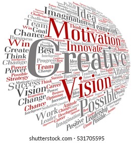 Vector concept or conceptual abstract creative business word cloud on white background, metaphor to teamwork, innovation, possible, creativity, leadership, management, successful, corporate, strategy