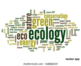 Vector concept or conceptual abstract green ecology and conservation word cloud text on white background, metaphor to environment, recycle, earth, alternative, protection, energy, eco friendly or bio