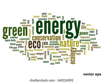 Vector concept or conceptual abstract green ecology and conservation word cloud text on white background, metaphor to environment, recycle, earth, alternative, protection, energy, eco friendly or bio