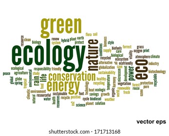 Vector concept or conceptual abstract green ecology and conservation word cloud text on white background, metaphor to environment, recycle, earth, alternative, protection, energy, eco friendly or bio
