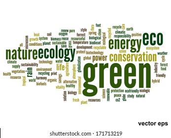 Vector concept or conceptual abstract green ecology and conservation word cloud text on white background, metaphor to environment, recycle, earth, alternative, protection, energy, eco friendly or bio