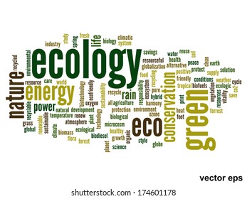 Vector concept or conceptual abstract green ecology and conservation word cloud text on white background, metaphor to environment, recycle, earth, alternative, protection, energy, eco friendly or bio