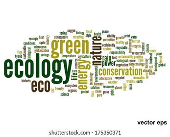 Vector concept or conceptual abstract green ecology and conservation word cloud text on white background, metaphor to environment, recycle, earth, alternative, protection, energy, eco friendly or bio