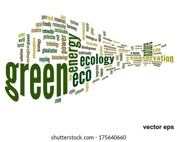 Vector concept or conceptual abstract green ecology and conservation word cloud text on white background, metaphor to environment, recycle, earth, alternative, protection, energy, eco friendly or bio