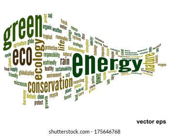Vector concept or conceptual abstract green ecology and conservation word cloud text on white background, metaphor to environment, recycle, earth, alternative, protection, energy, eco friendly or bio