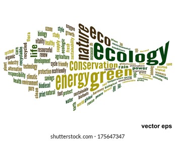 Vector concept or conceptual abstract green ecology and conservation word cloud text on white background, metaphor to environment, recycle, earth, alternative, protection, energy, eco friendly or bio